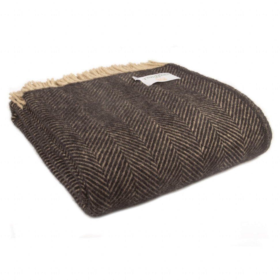 Graphite and Camel Vintage Wool Throw / Blanket