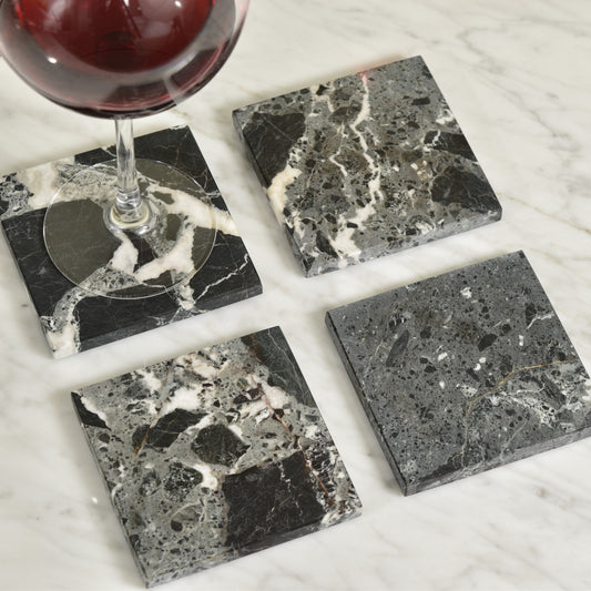 Solid Marble Coasters - Black Zebra Square
