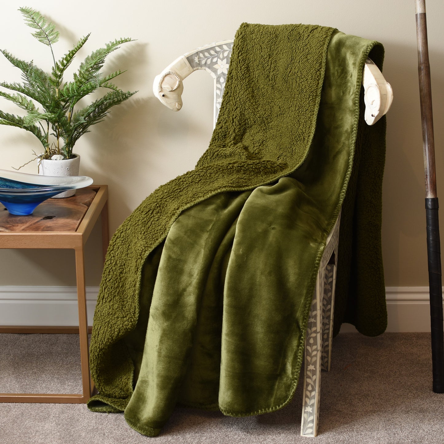 Olive Green Fleece Throw