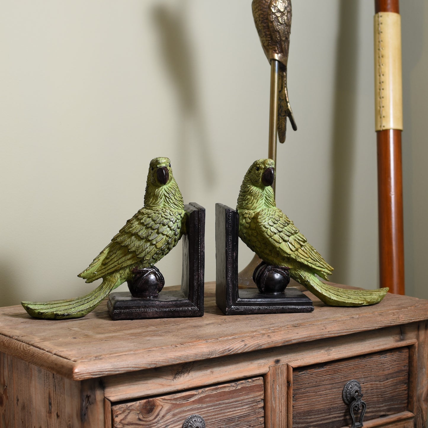 Pair of Green Parrot Bookends