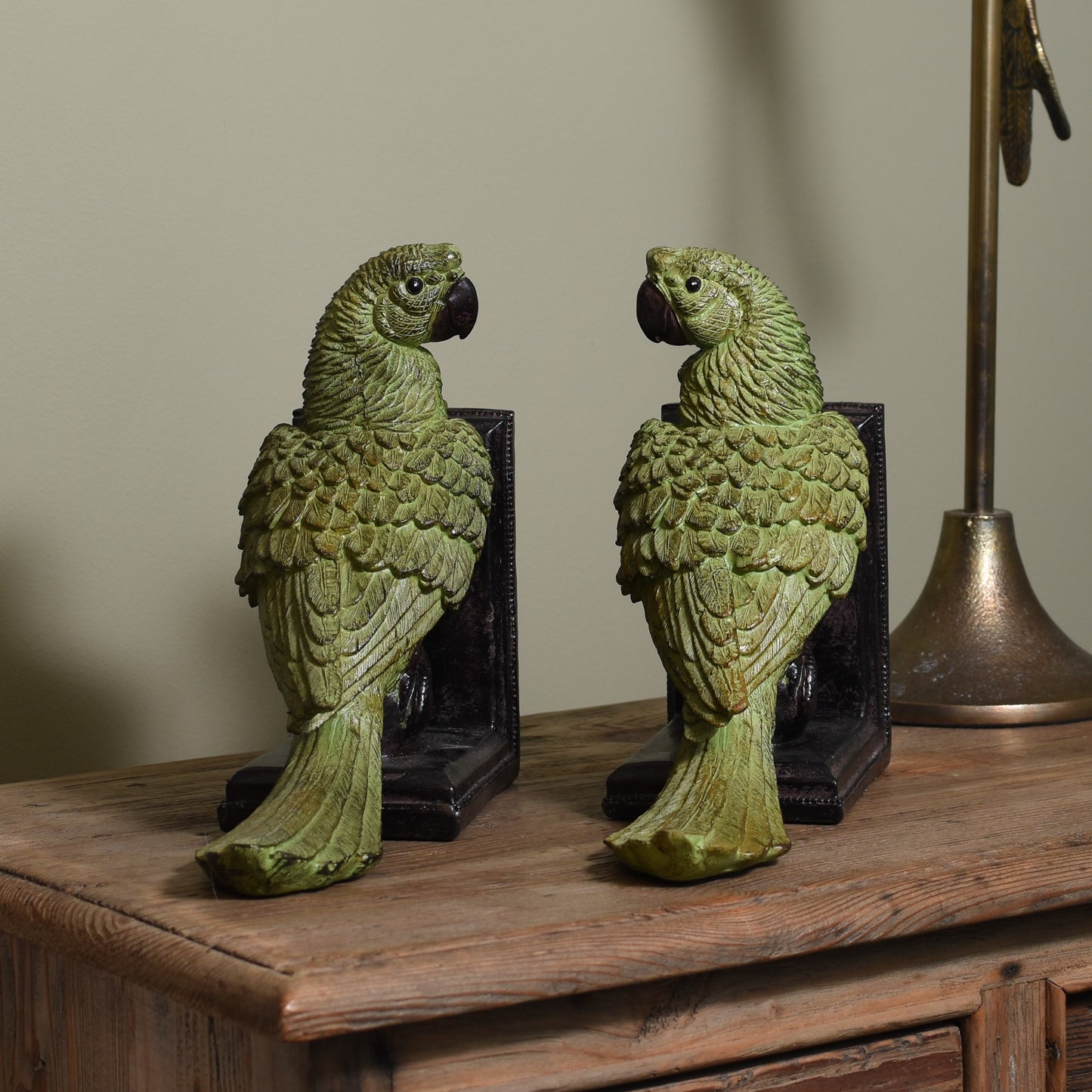 Pair of Green Parrot Bookends