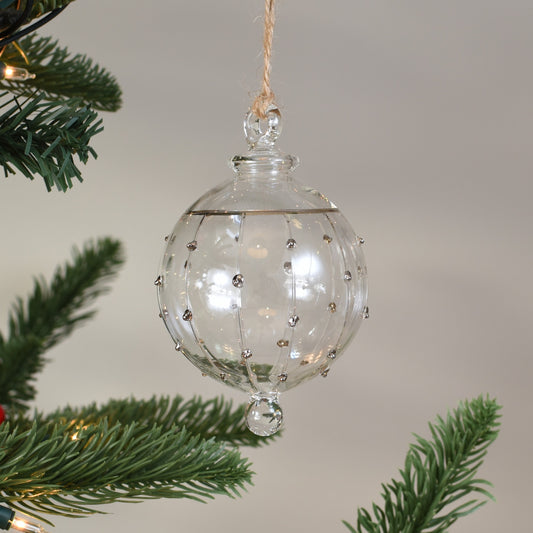 Halo Gems Handblown Glass Bauble - Silver Colour - Large