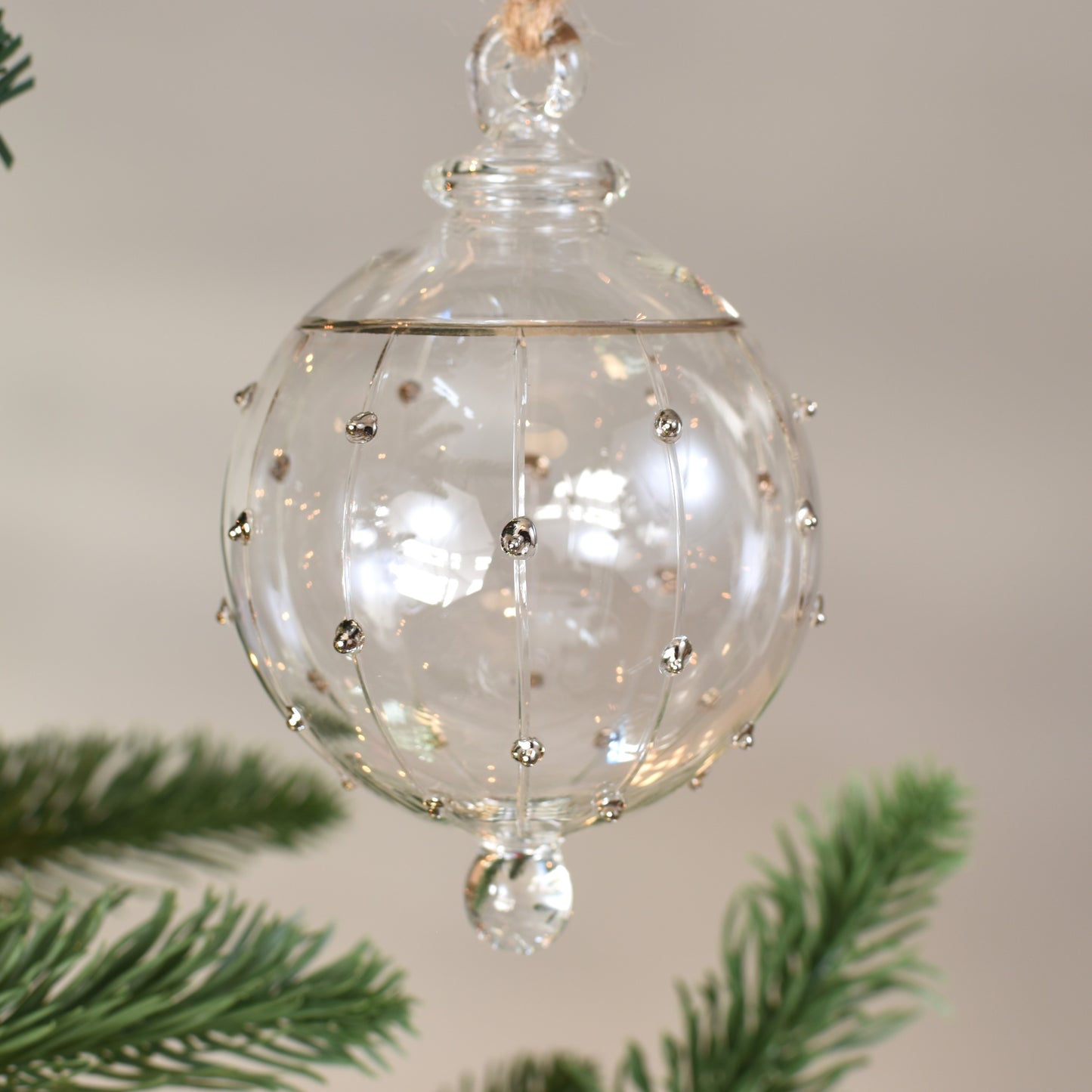 Halo Gems Handblown Glass Bauble - Silver Colour - Large