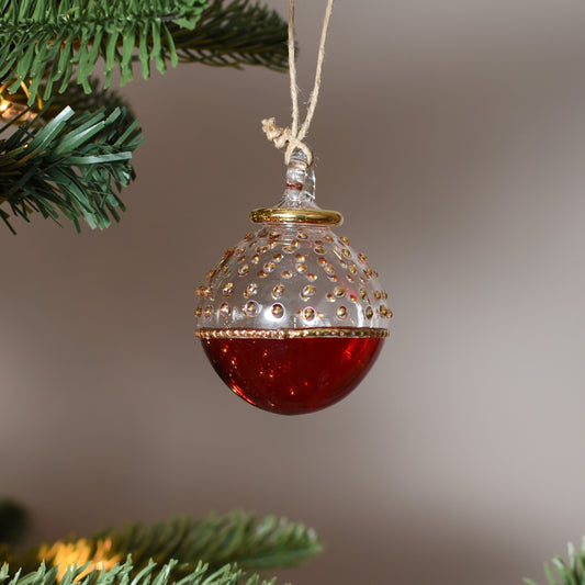 Horizon Handblown Glass Bauble - Gold & Red - Small