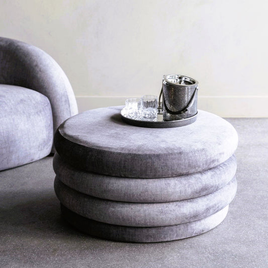 Large Ribbed Footstool With Storage - Grey