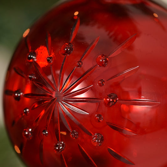 Snowflake Handblown Glass Bauble - Red - Large