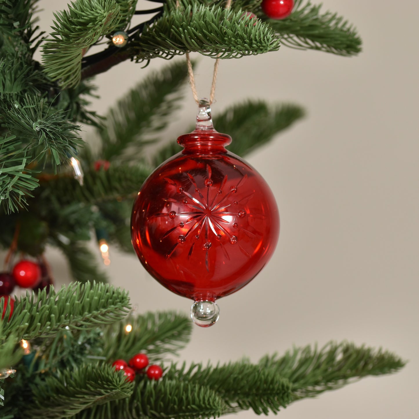 Snowflake Handblown Glass Bauble - Red - Large