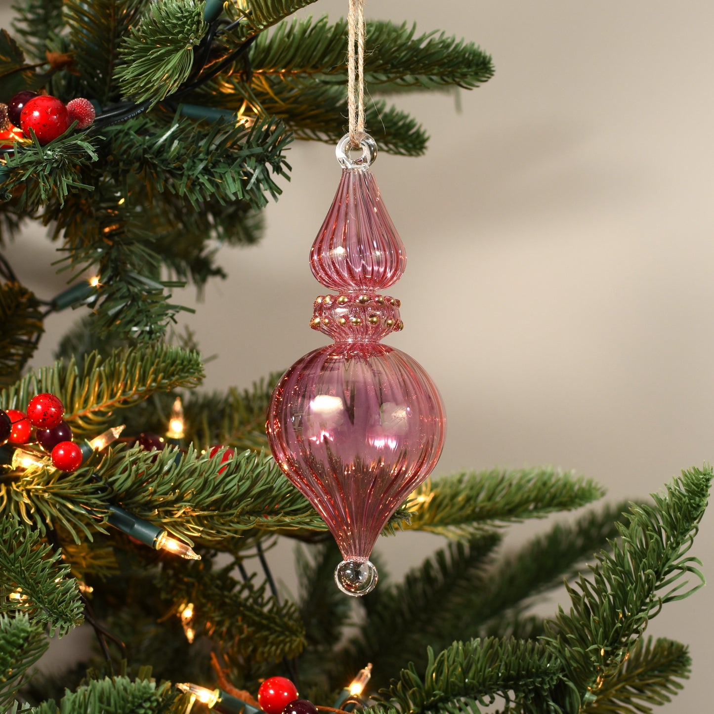 Spiral Droplet - Egyptian Glass Bauble - Pink & Gold - Large