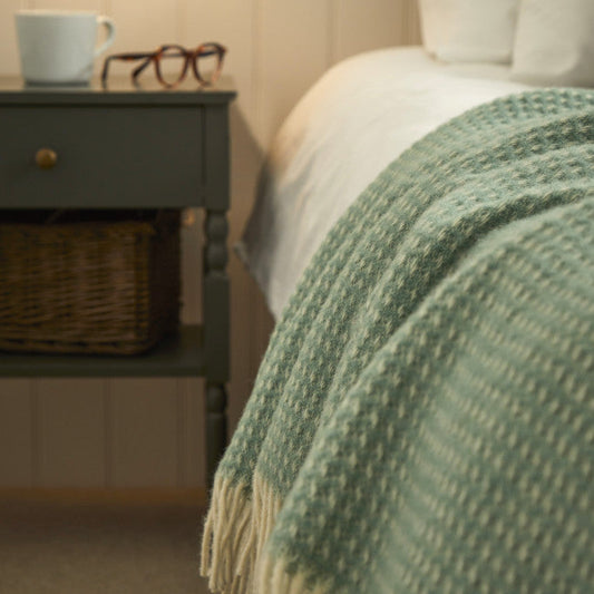 Sea Green Waffle Pure Wool Throw / Blanket 240cm