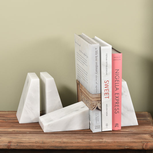 Solid Marble Bookends - White Marble