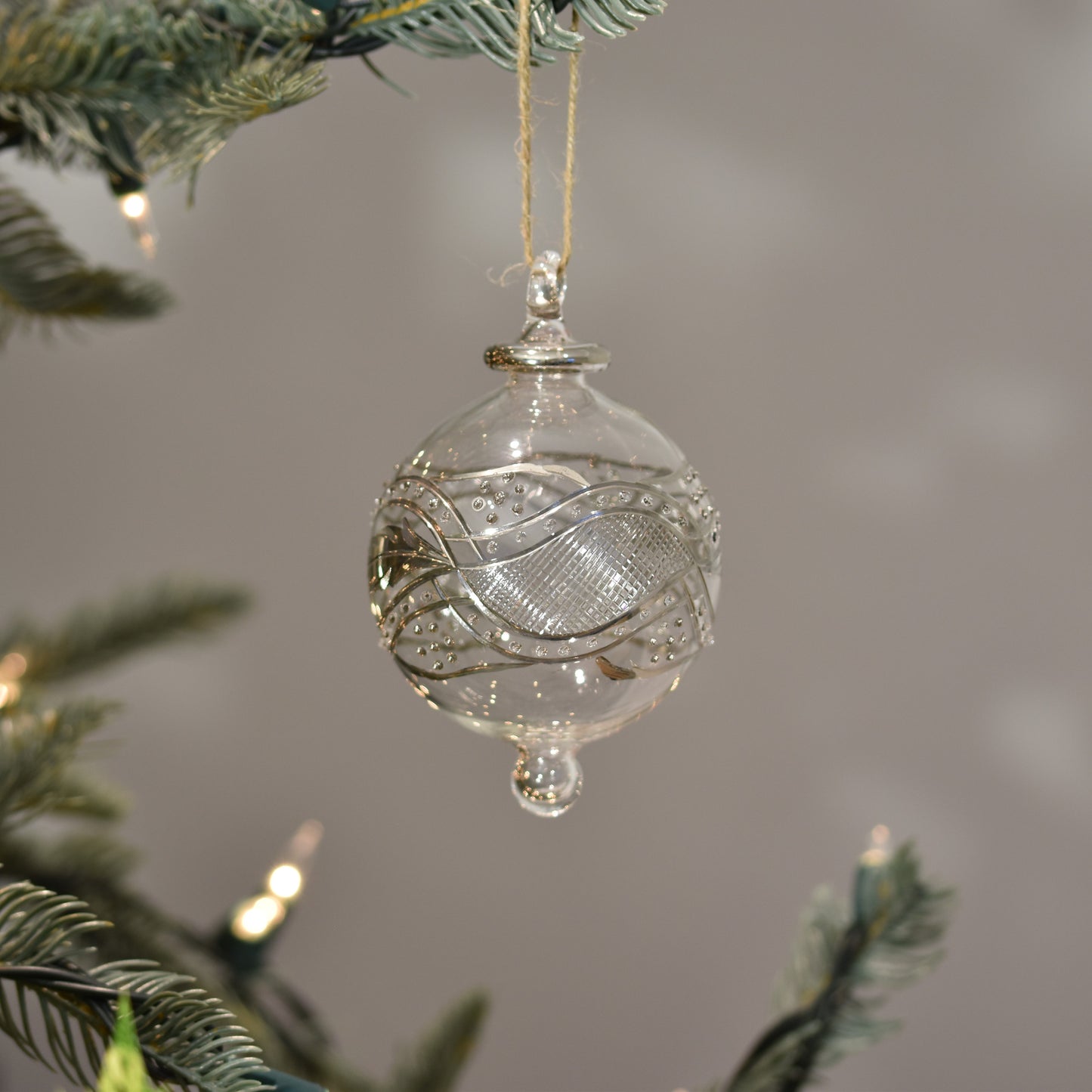 Art Deco Handblown Glass Bauble - Silver - Large