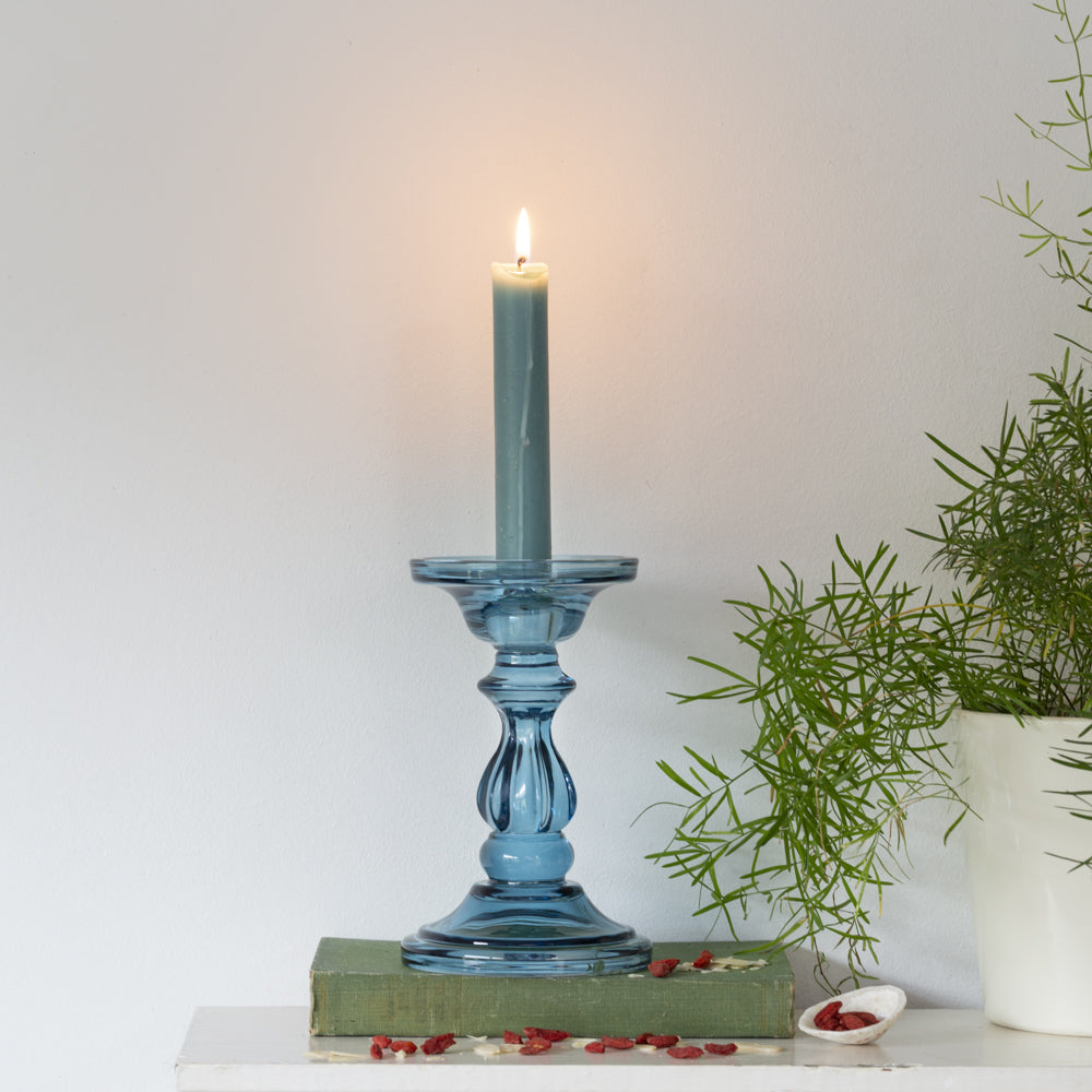 Drip Catching Blue Candle Stick Holder