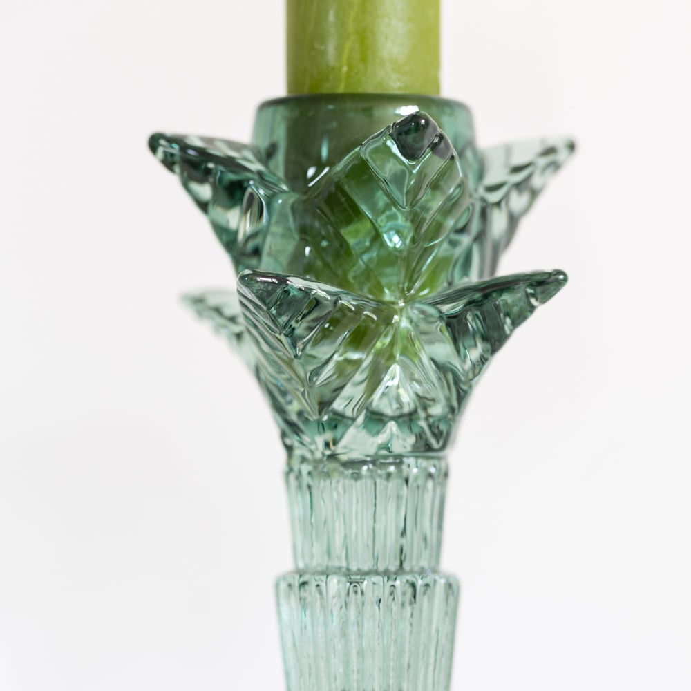Glass Palm Candlestick Holder