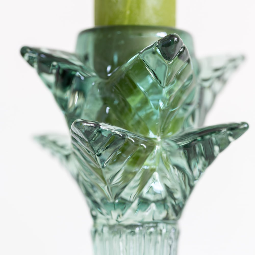Glass Palm Candlestick Holder