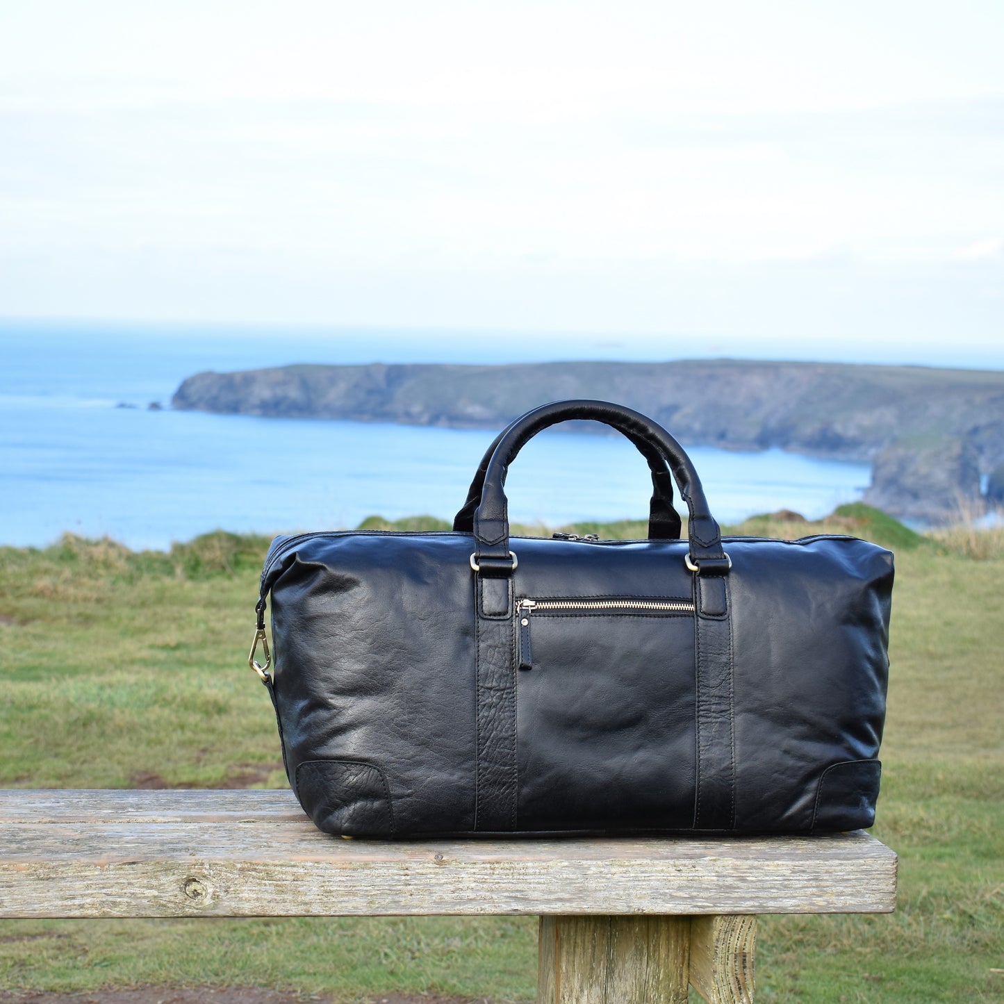 Black Creased Leather Weekend Holdall