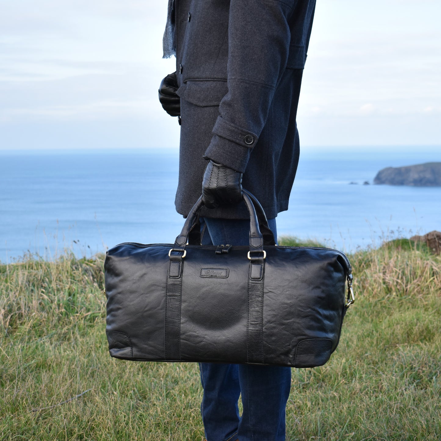 Black Creased Leather Weekend Holdall