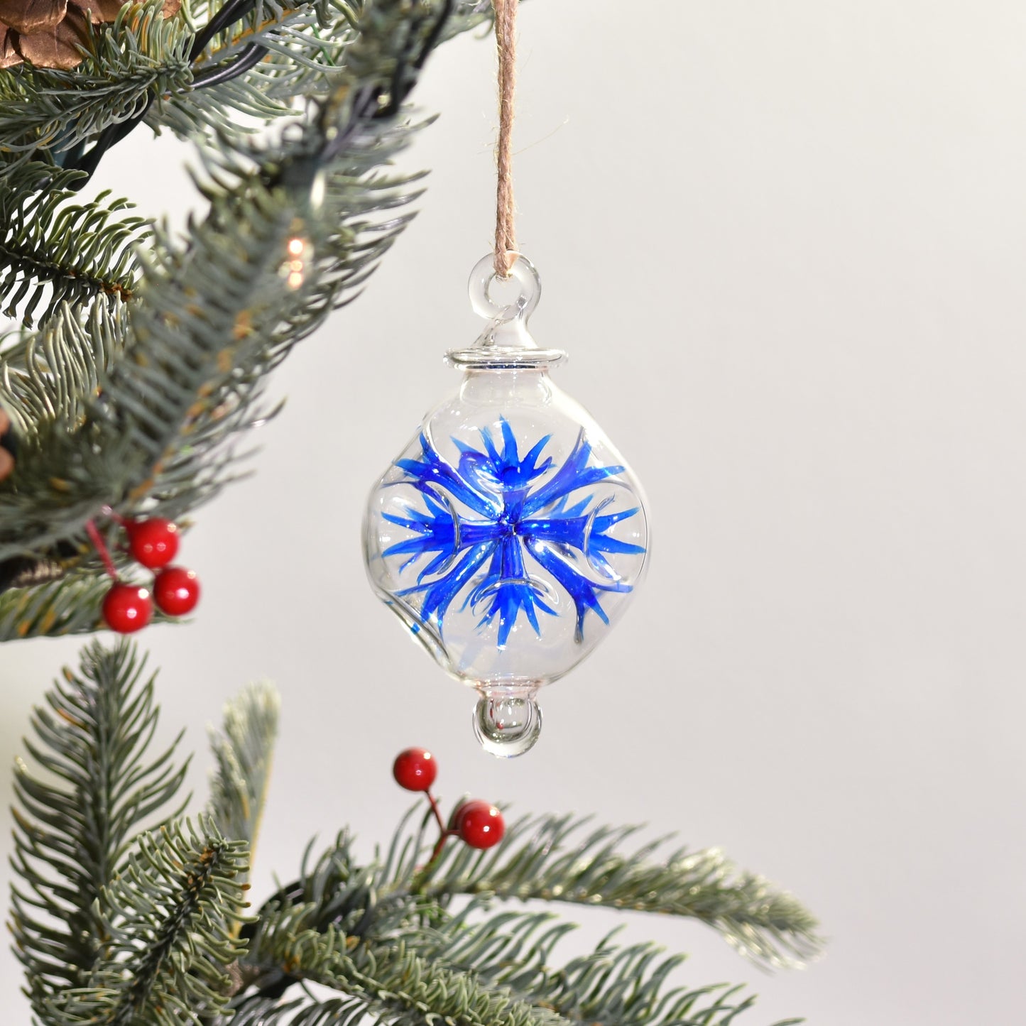 Retro Trumpets Handblown Glass Bauble - Blue - Small