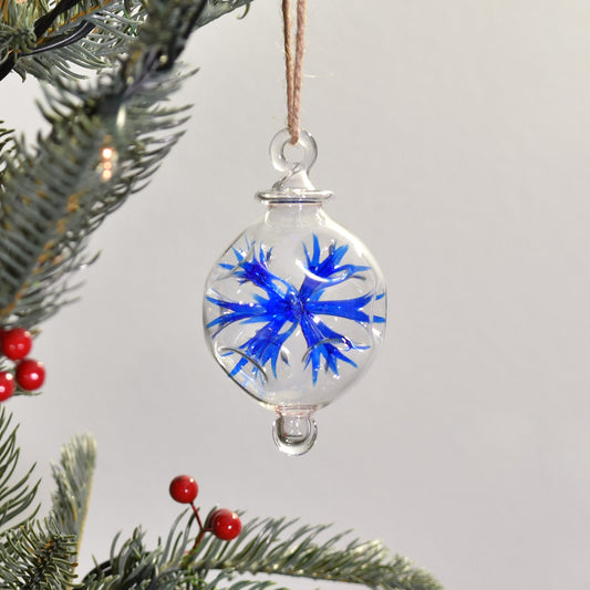 Retro Trumpets Handblown Glass Bauble - Blue - Small