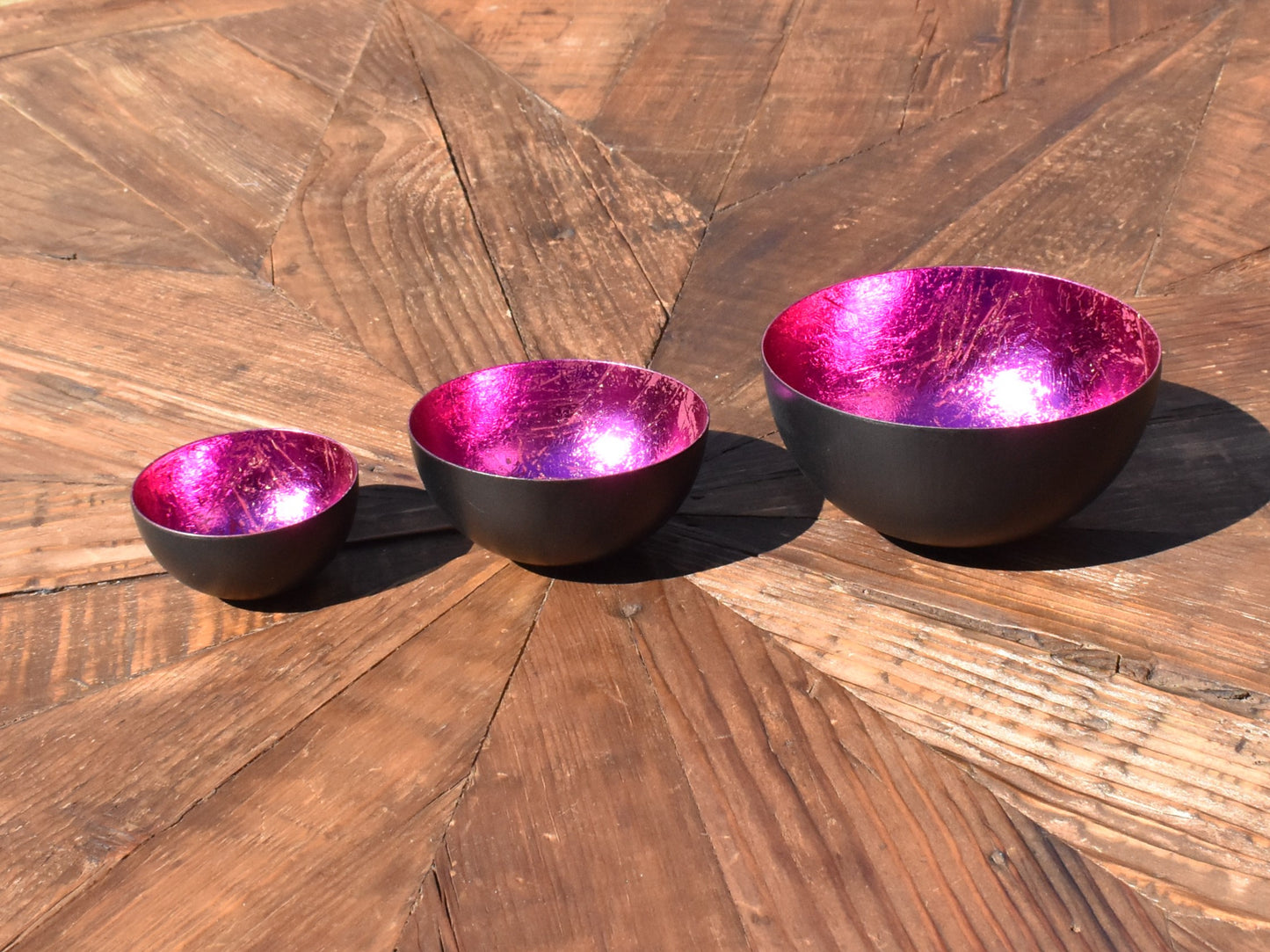 Set Of Three Foiled T-Light Holders - Cerise