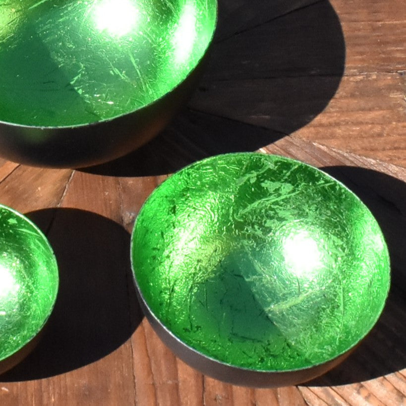 Set Of Three Foiled T-Light Holders - Green