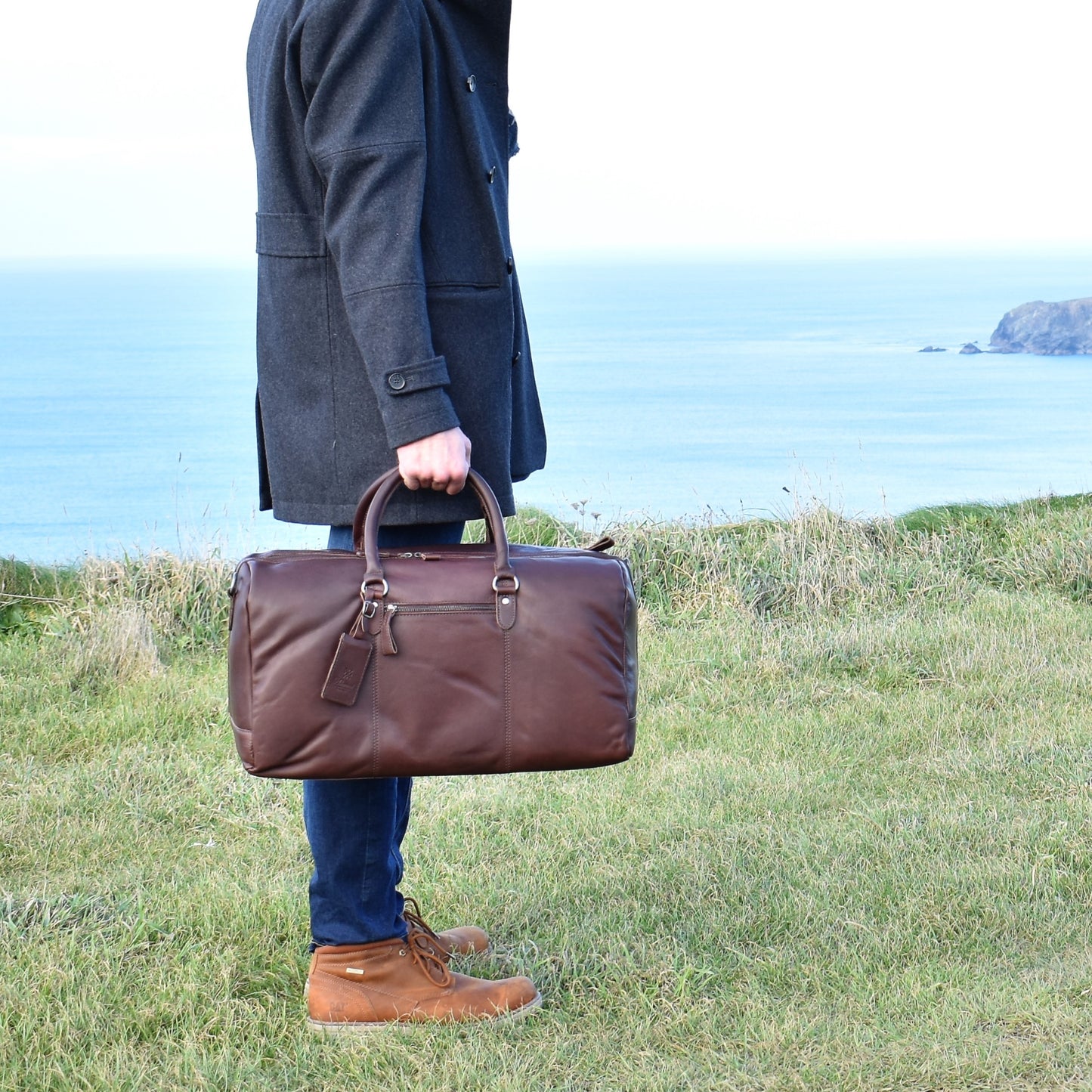 Matt Dark Brown Tan Leather Weekend Holdall