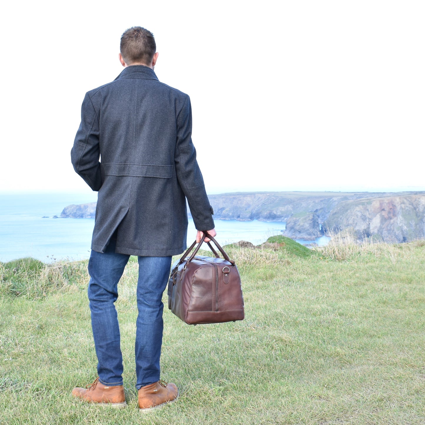 Matt Dark Brown Tan Leather Weekend Holdall