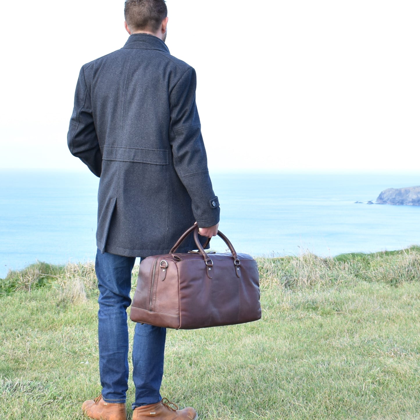 Matt Dark Brown Tan Leather Weekend Holdall