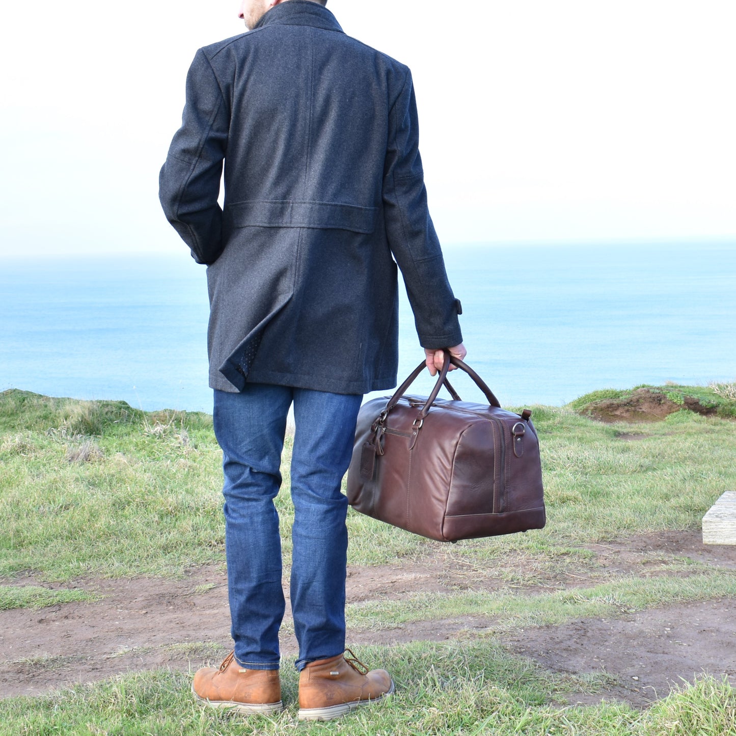 Matt Dark Brown Tan Leather Weekend Holdall