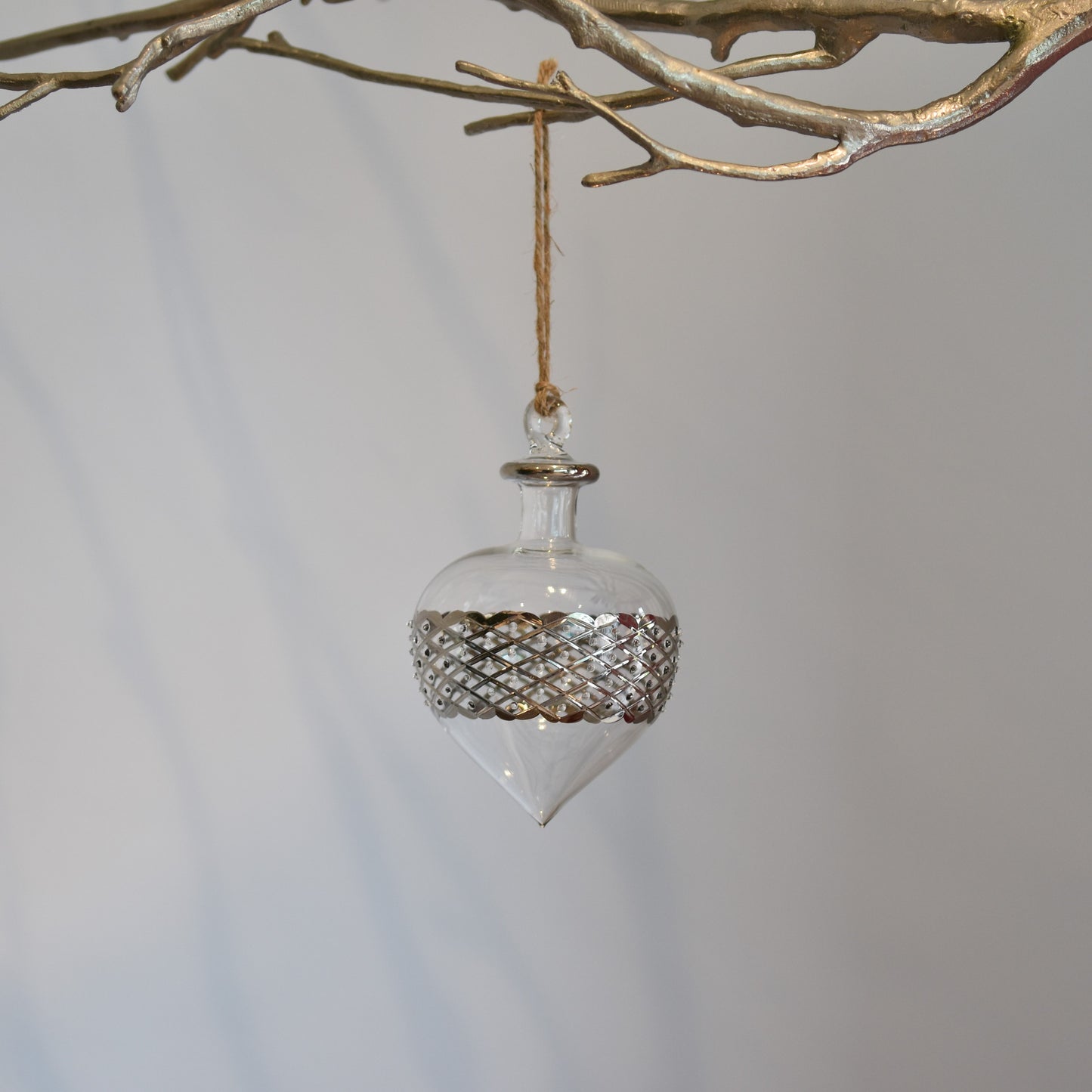 Carnival Onion Handblown Glass Bauble - Clear & Silver - XL