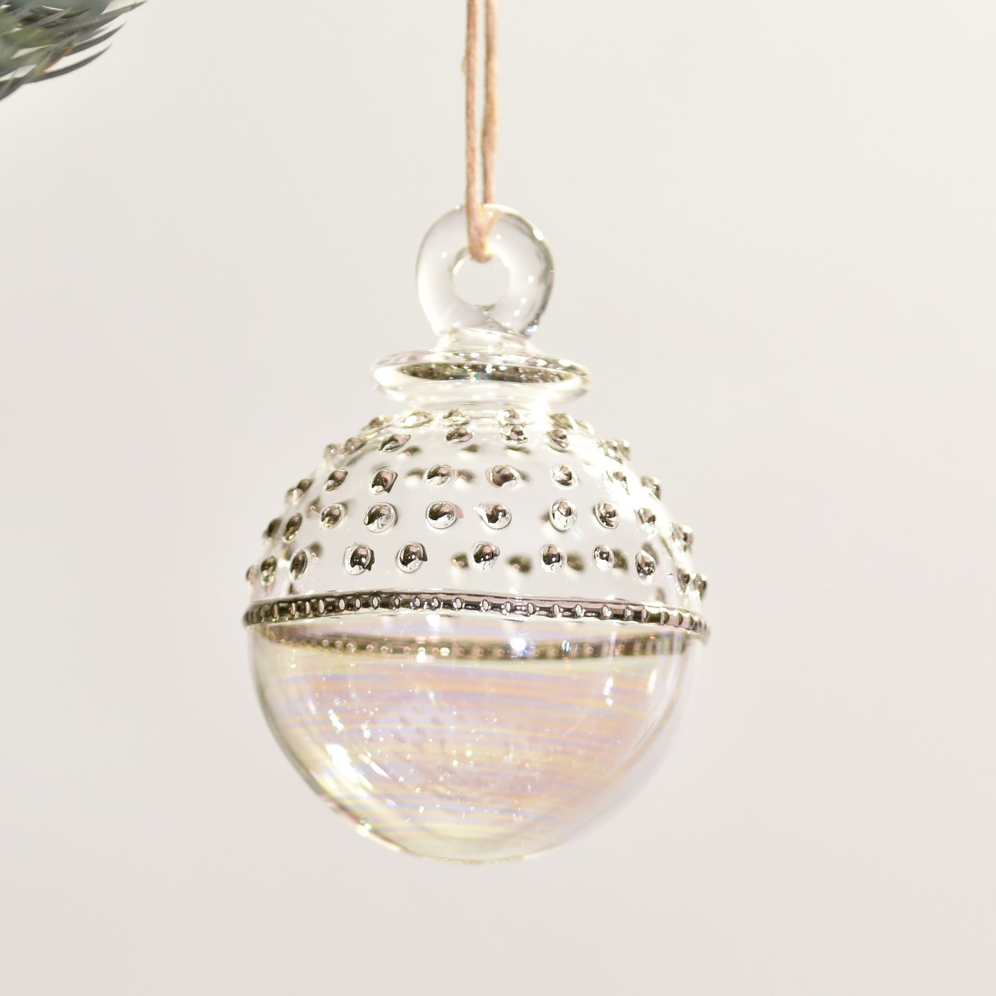 Horizon Handblown Glass Bauble - Clear & Pearlescent - Small