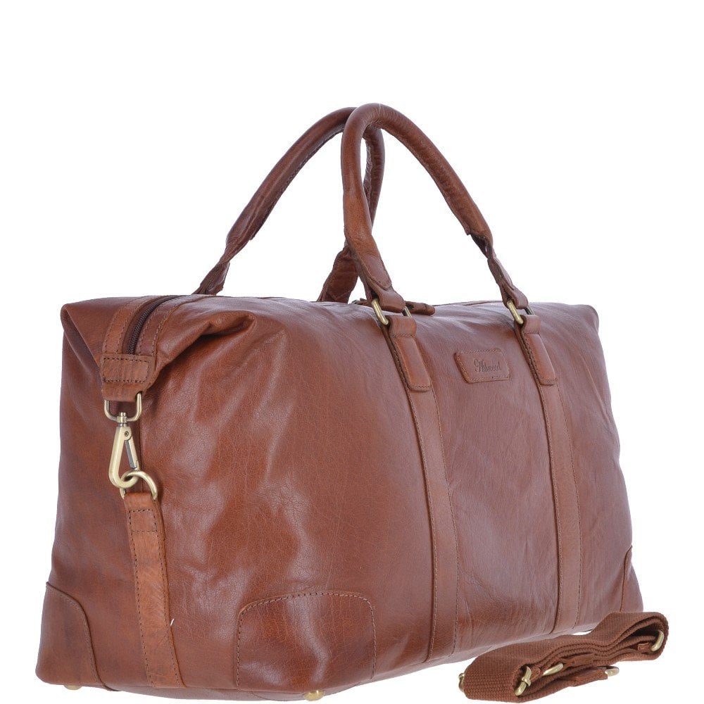 Honey Tan Creased Leather Weekend Holdall