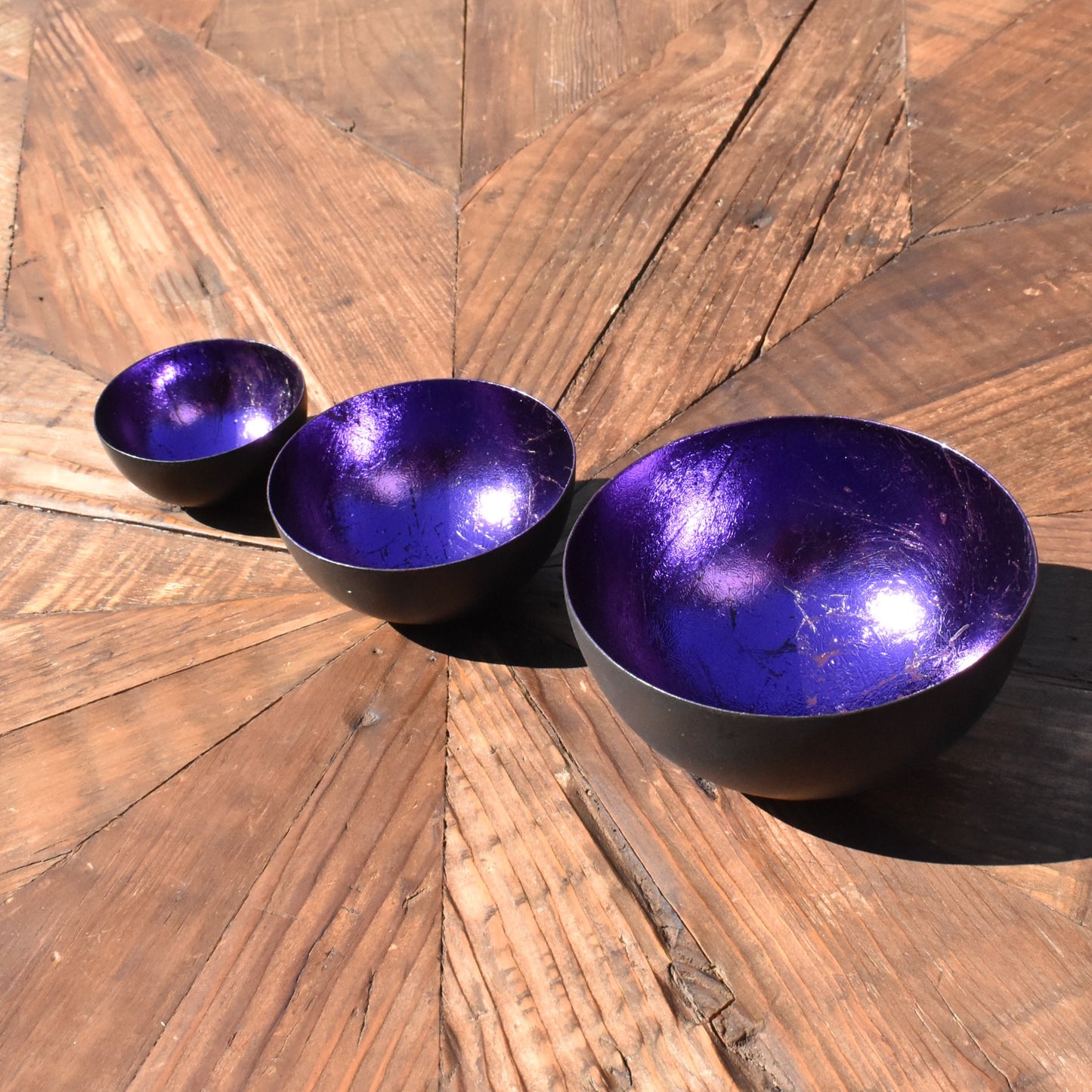 Set Of Three Foiled T-Light Holders - Purple