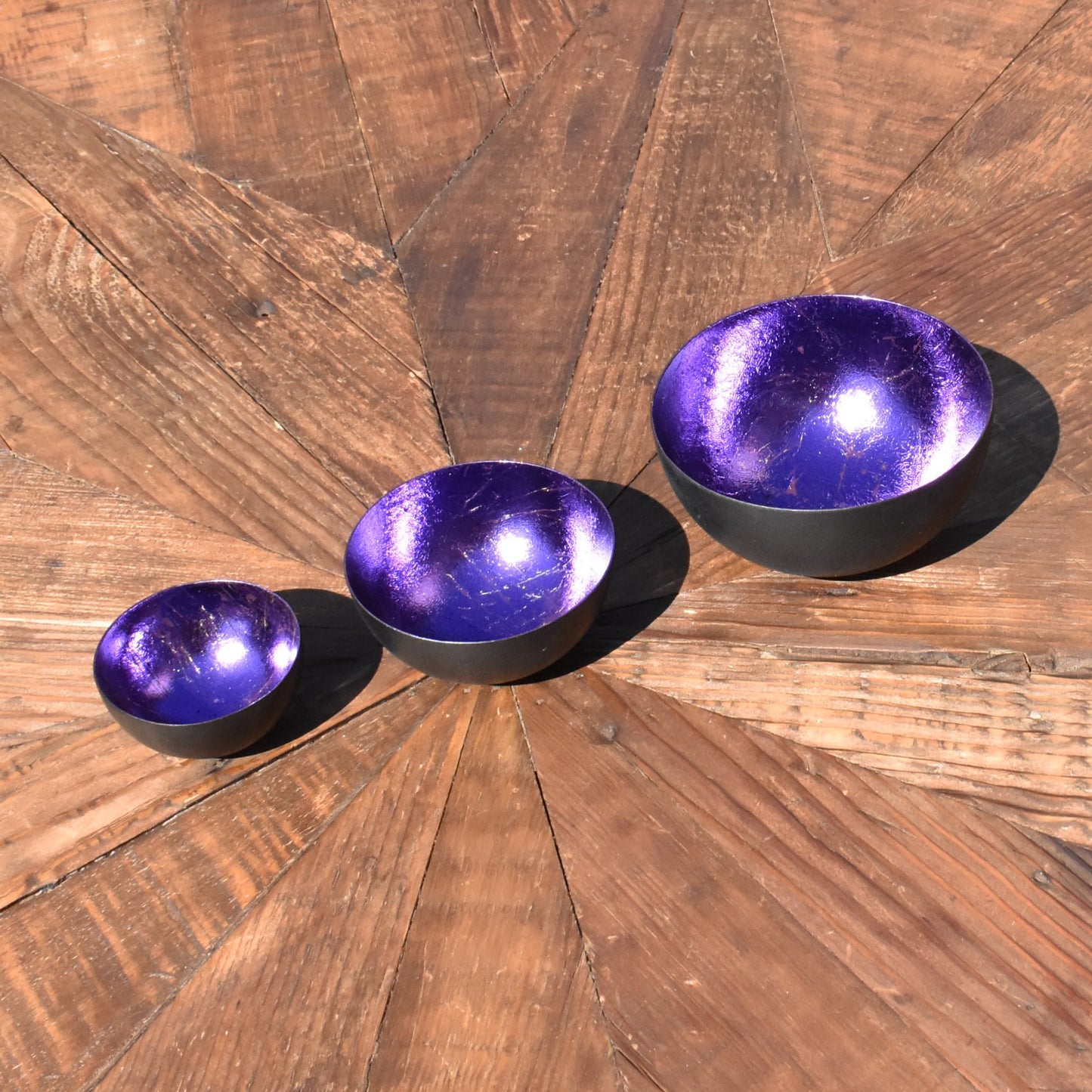 Set Of Three Foiled T-Light Holders - Purple