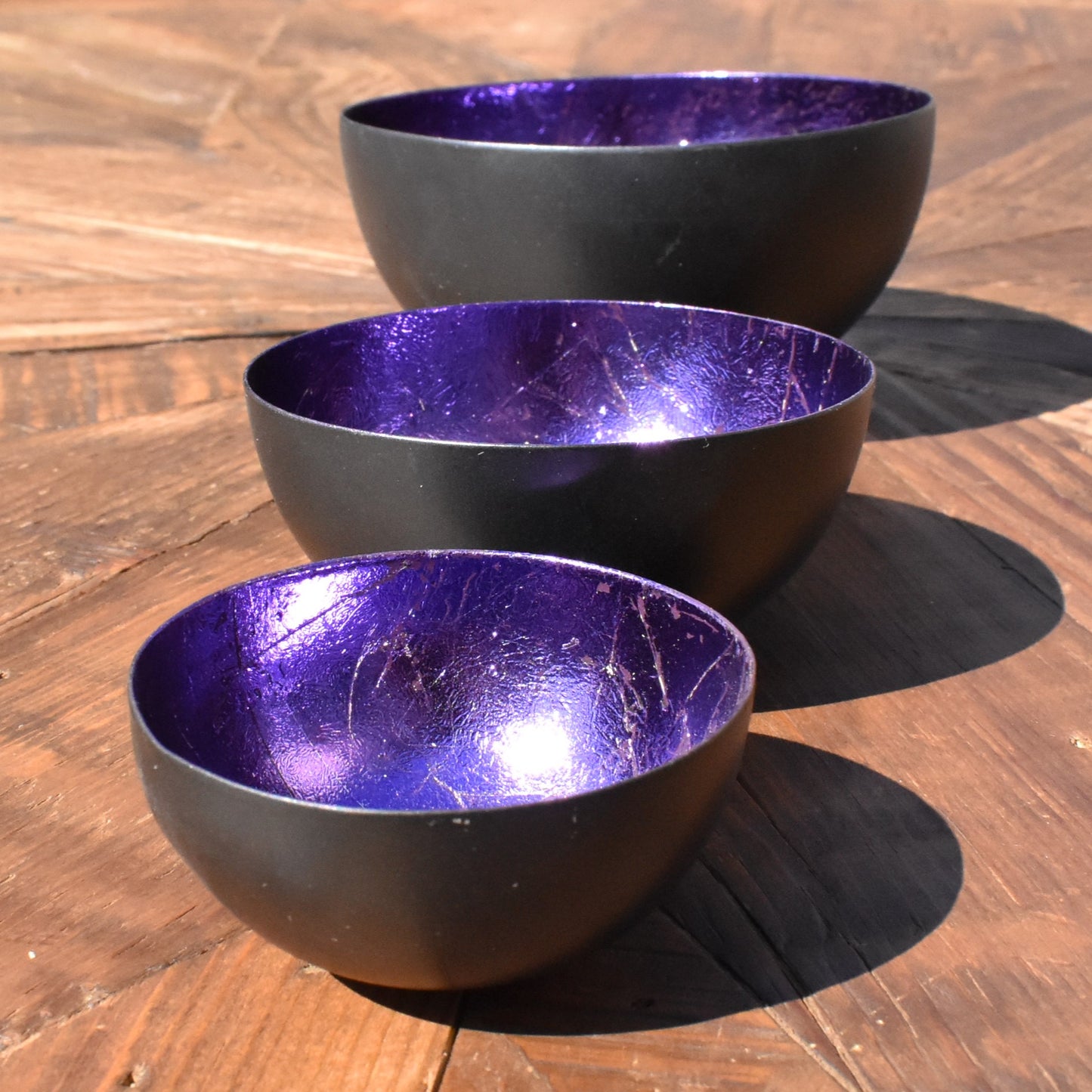 Set Of Three Foiled T-Light Holders - Purple