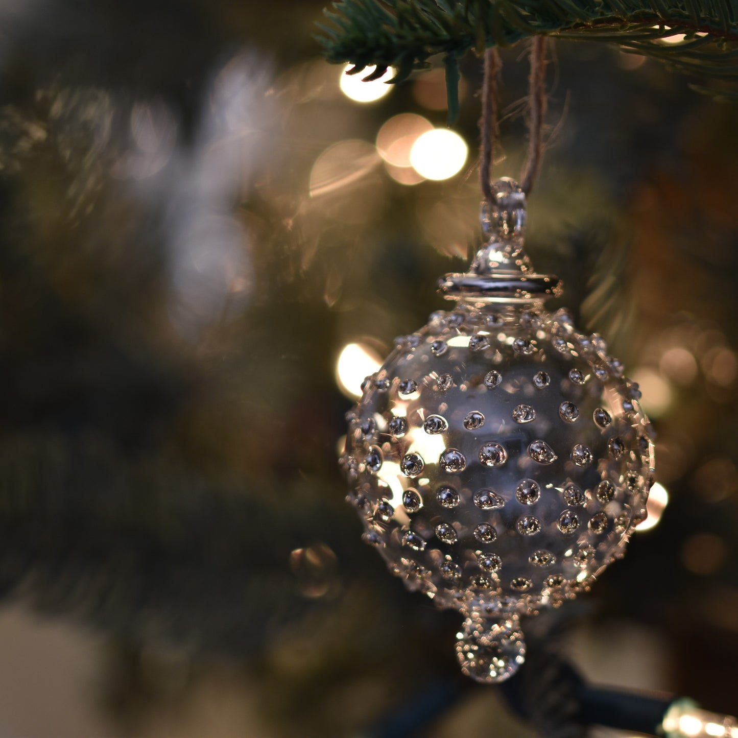 Dotty Gems Handblown Glass Bauble - Silver - Small