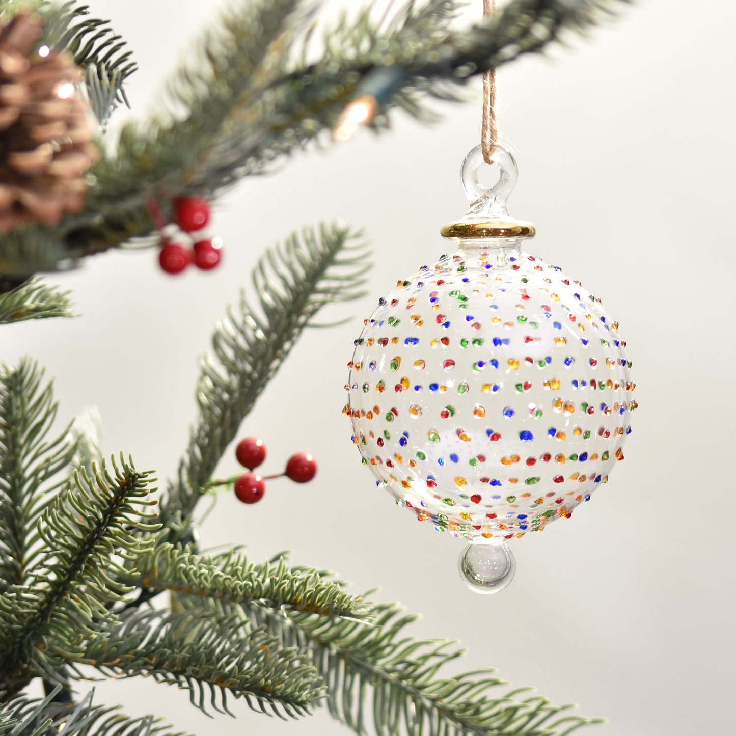 Dotty Gems Handblown Glass Bauble - Multi Colour - Large