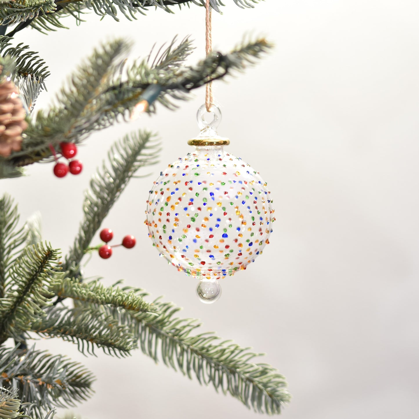 Dotty Gems Handblown Glass Bauble - Multi Colour - Large