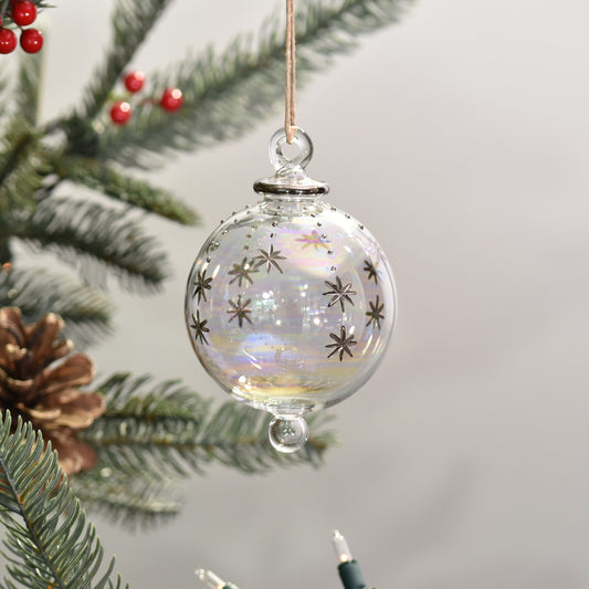 Snowfall Handblown Glass Bauble - Silver - Clear/Pearlescent - Large