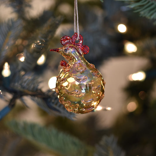 Retro Chicken Handblown Glass Bauble