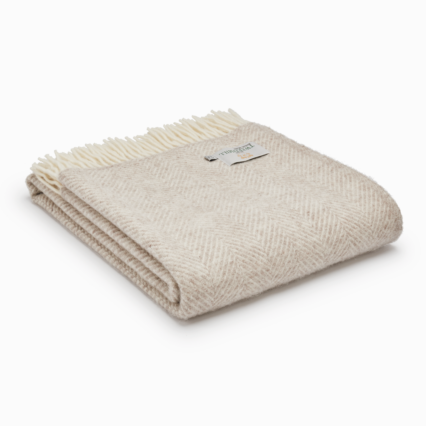 Beige Oatmeal Herringbone Pure Wool Throw