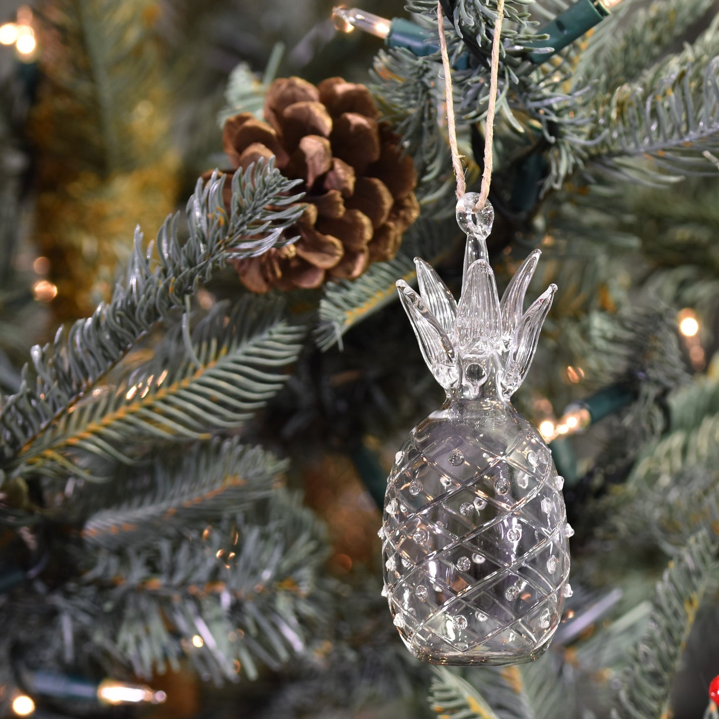 Pineapple Handblown Glass Bauble - Clear - Large