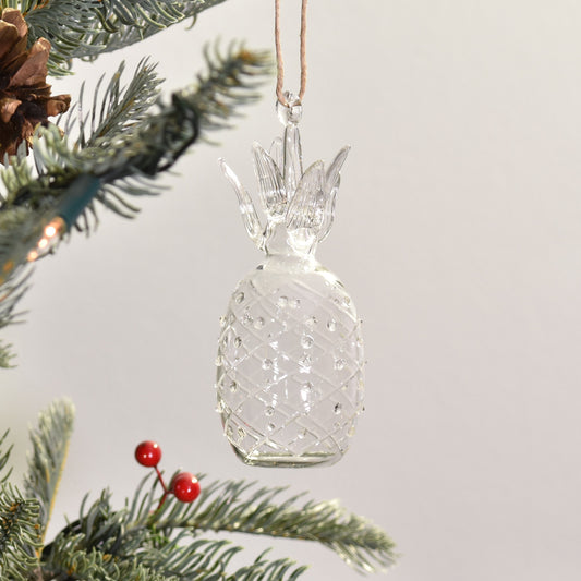 Pineapple Handblown Glass Bauble - Clear - Large