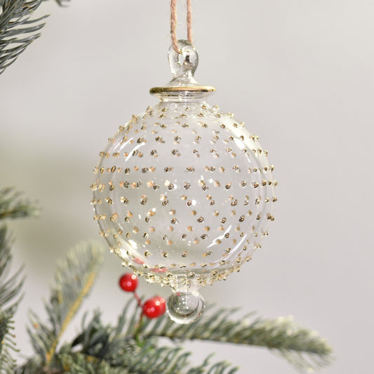 Dotty Gems Handblown Glass Bauble - Gold Colour - Large