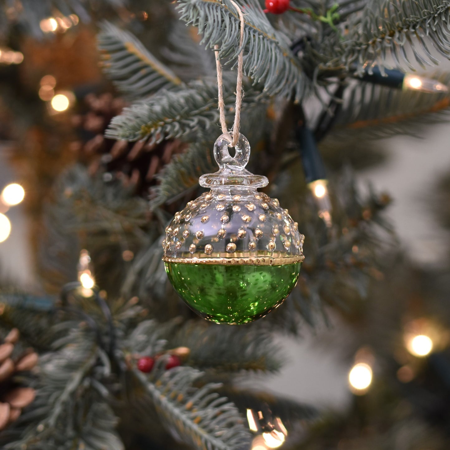 Horizon Handblown Glass Bauble - Green - Small