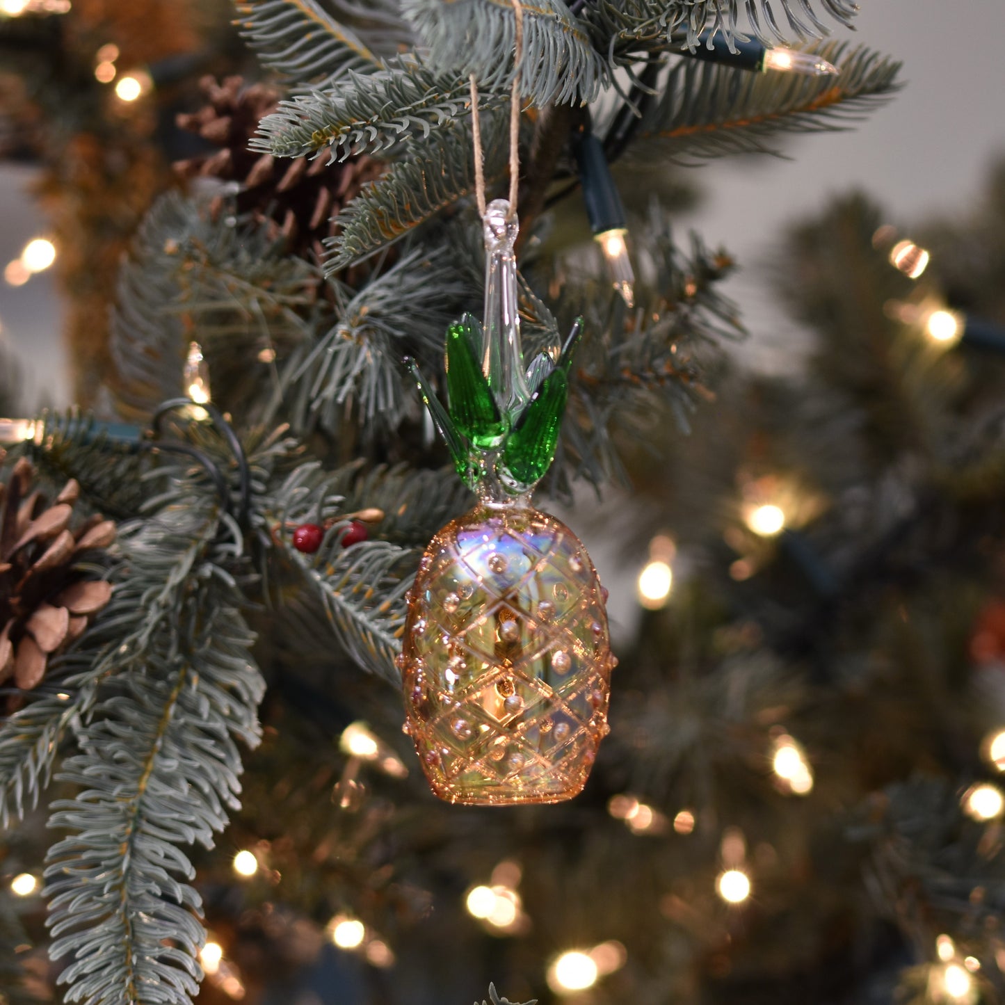 Pineapple Handblown Glass Bauble - Amber - Large