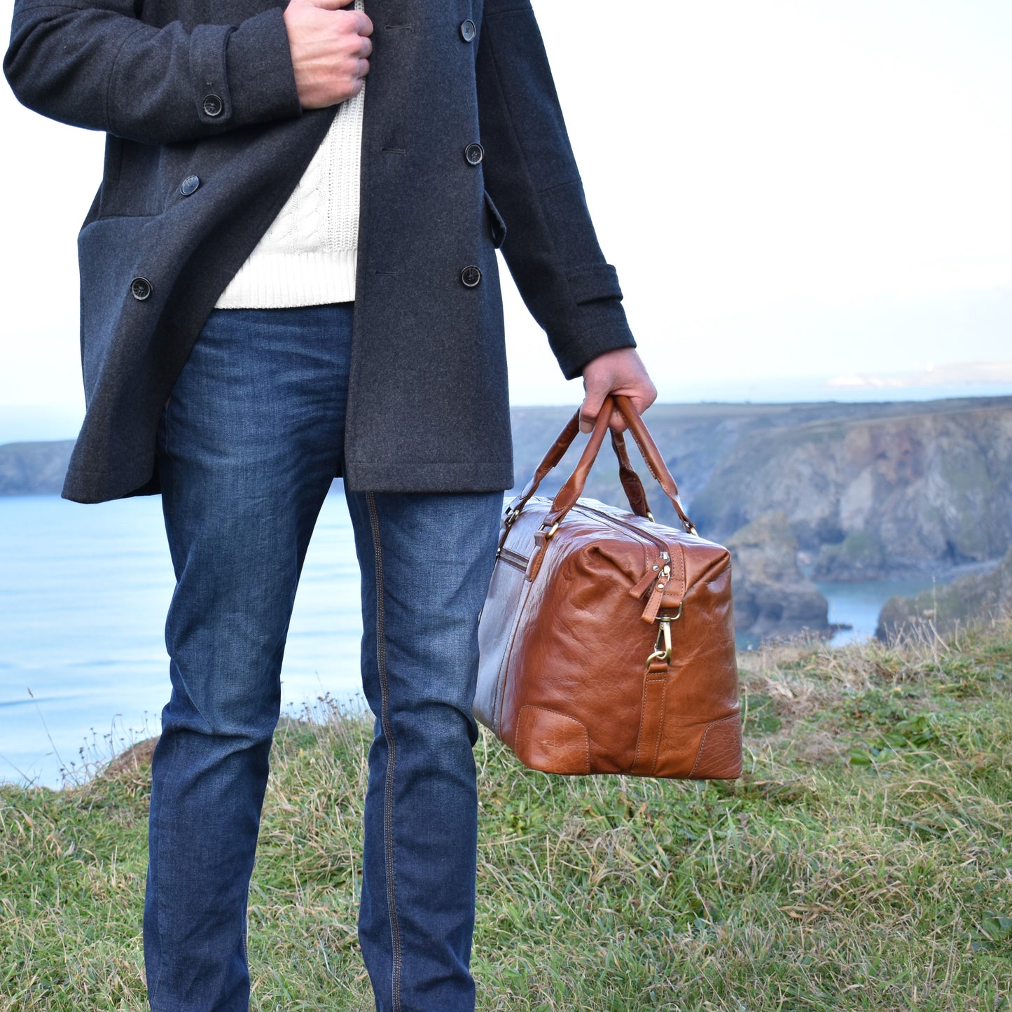 Honey Tan Creased Leather Weekend Holdall