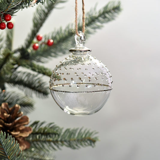 Horizon Handblown Glass Bauble - Clear & Pearlescent - Large