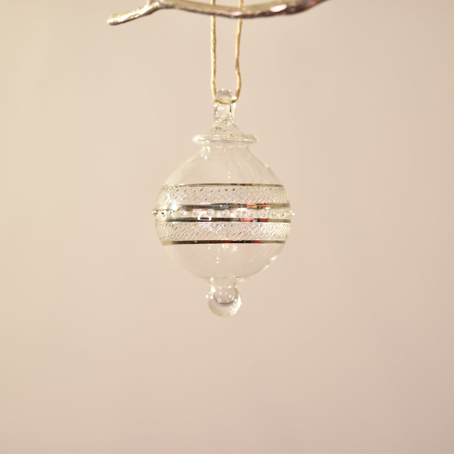 Infinity Handblown Glass Bauble - Silver & Clear - Small