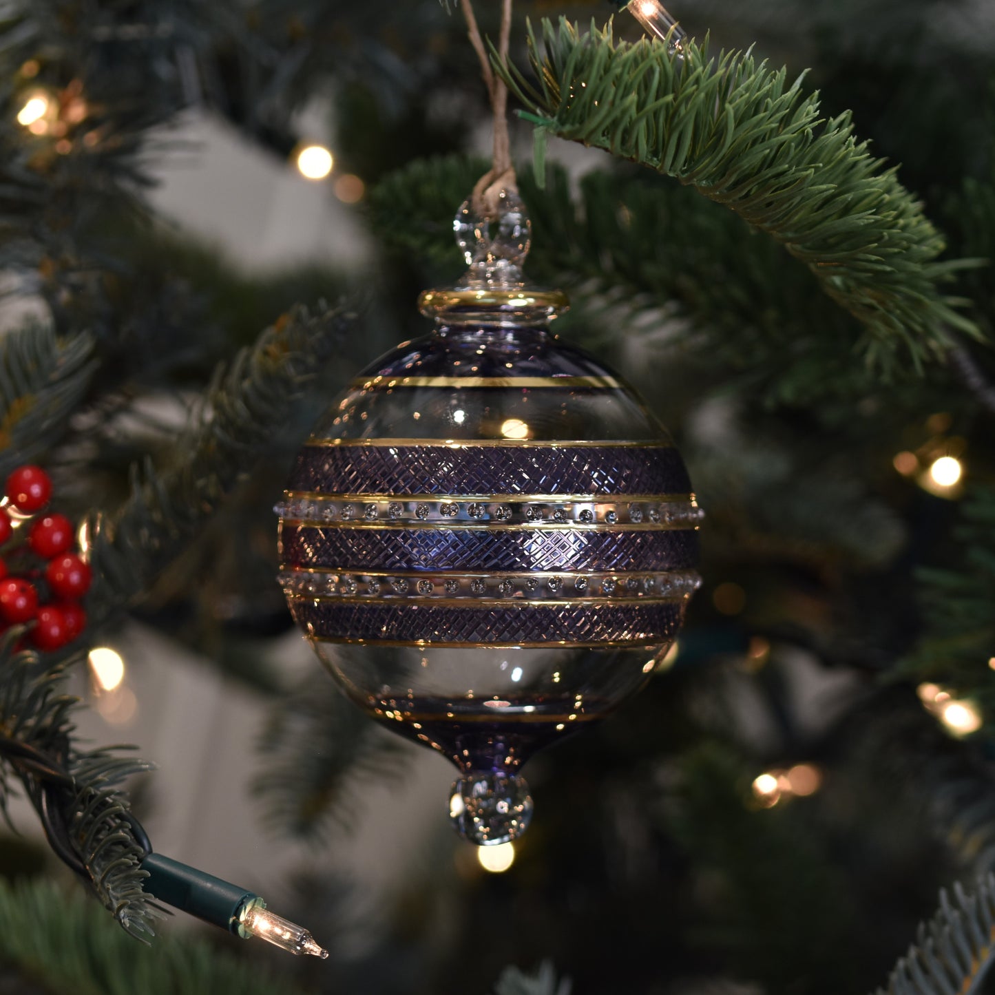 Infinity Band Glass Bauble - Iridescent Blue & Gold - Large