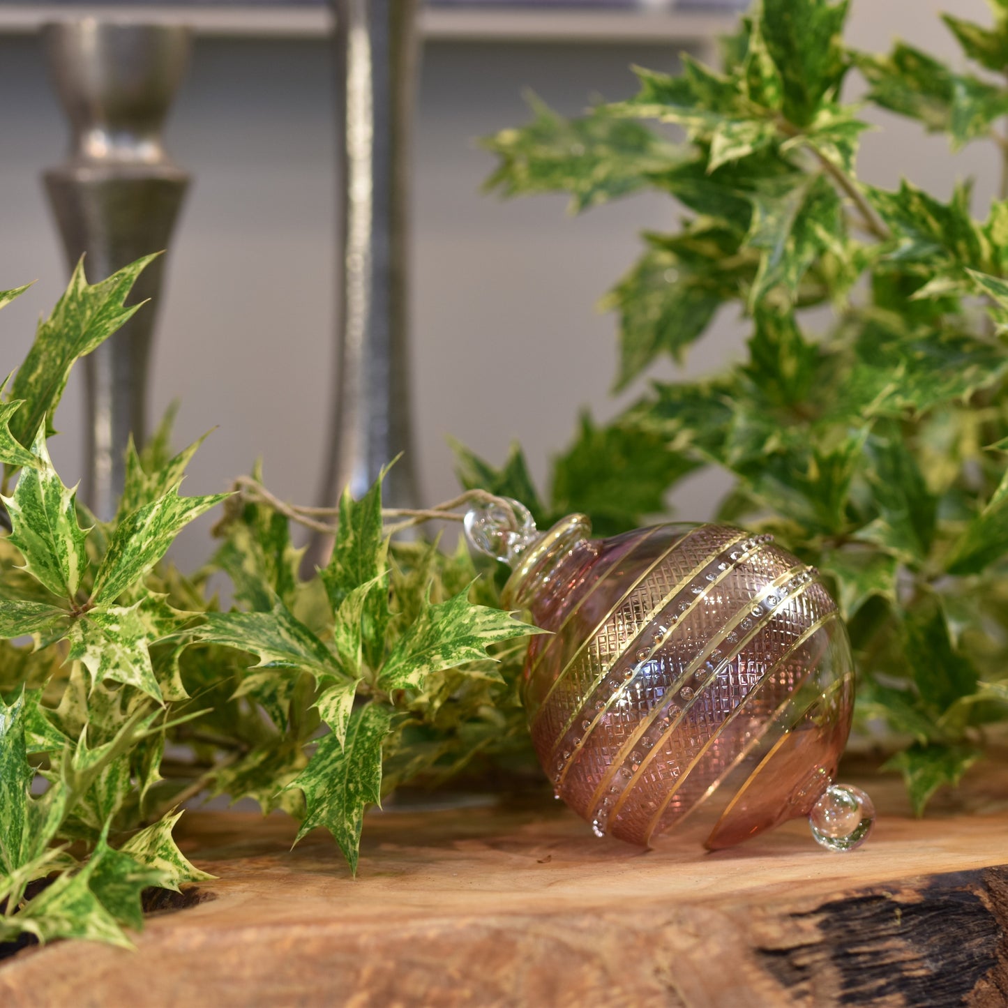 Infinity Band Glass Bauble - Iridescent Pink & Gold - Large